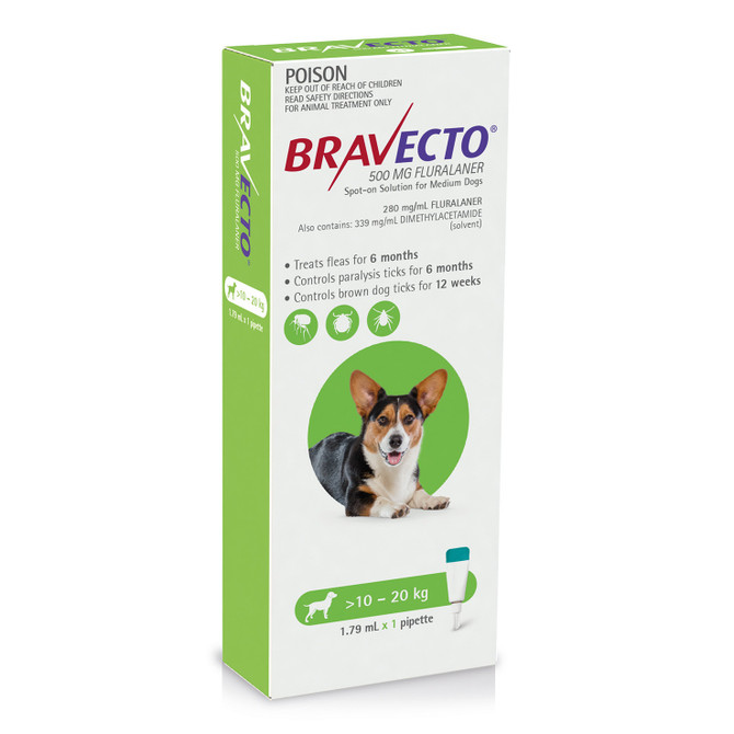 Bravecto Spot On For Medium Dogs 10 - 20kg (1 Pipette)