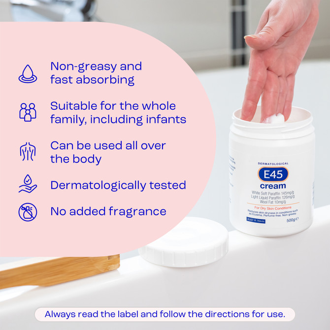 E45 Moisturising Cream for Dry Skin & Eczema 500g Tub