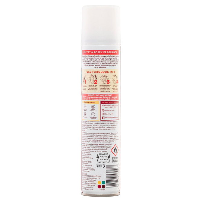 Batiste Rose Gold Dry Shampoo | Rich Floral  Fragrance | Instant Hair Refresh | 200 mL