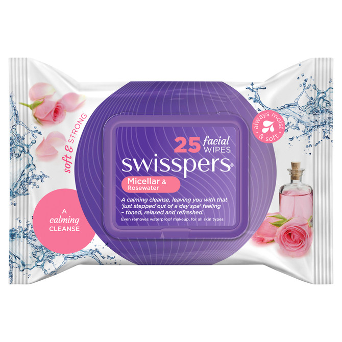 Swisspers Micellar and Rosewater Facial Wipes 25 pack