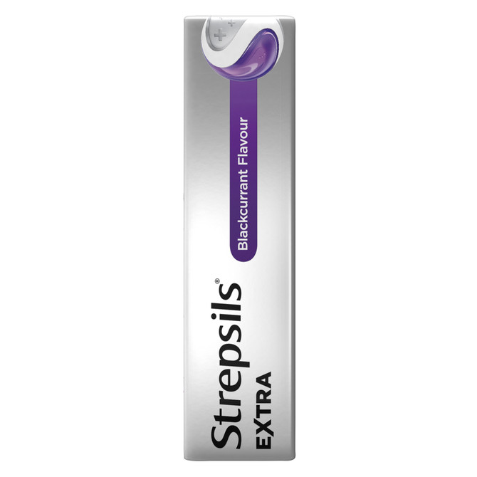 Strepsils Extra Blackcurrant Fast Numbing Sore Throat Pain Relief with Anaesthetic Lozenges 16 pack