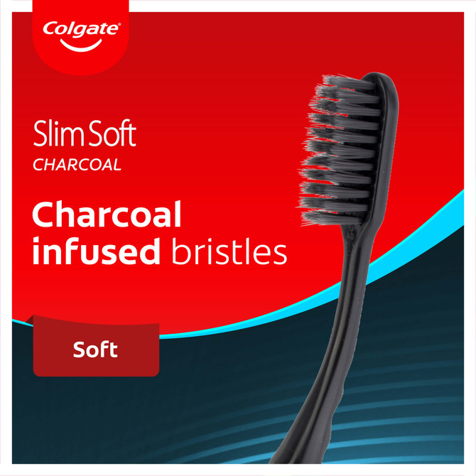 Colgate Slim Soft Charcoal Manual Toothbrush, 1 Pack, Soft With Slim Tip Antibacterial Bristles