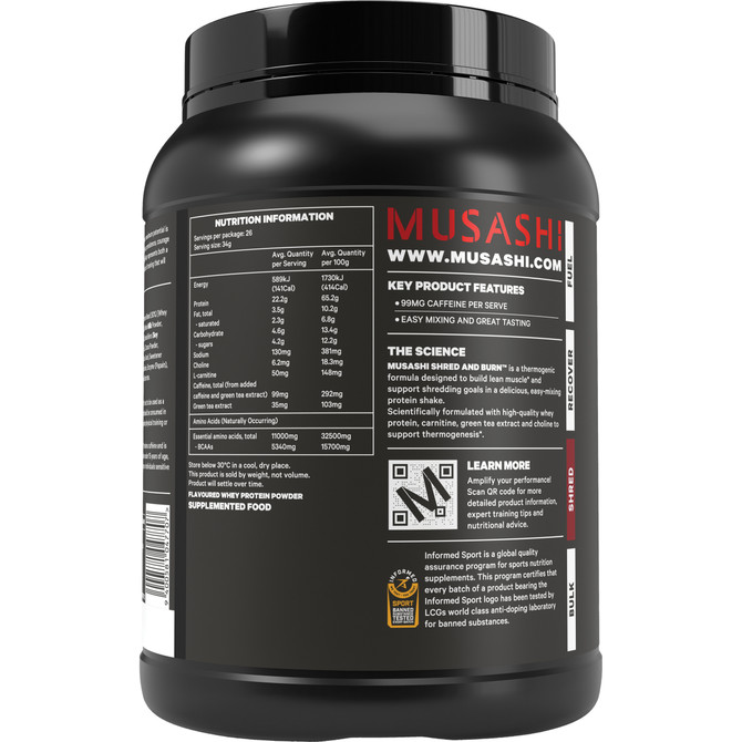 Musashi Shred & Burn Protein Chocolate 900g