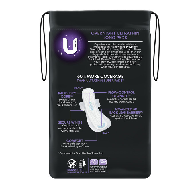 U by Kotex Ultrathin Overnight Pads Long with Wings 8 Pack
