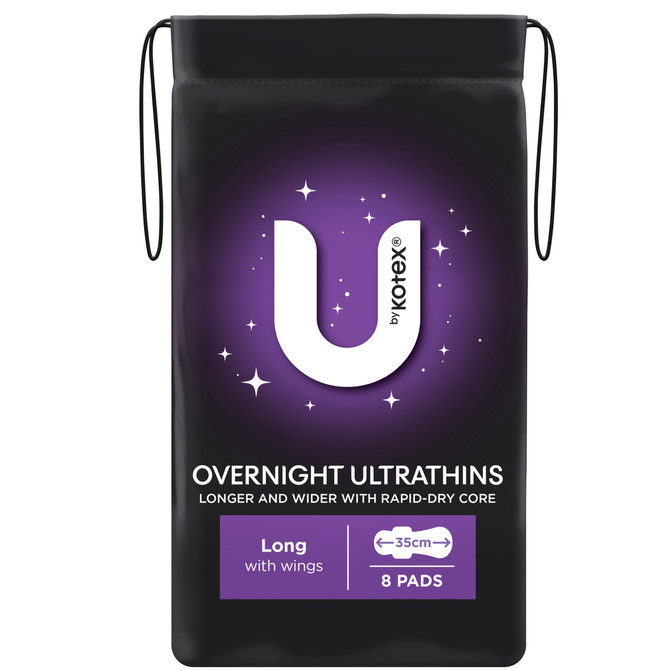 U by Kotex Ultrathin Overnight Pads Long with Wings 8 Pack