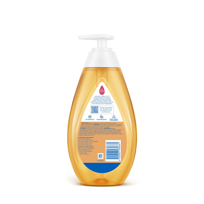 Johnson's 3-in-1 Hypoallergenic Gentle Tear-Free Conditioning Baby Shampoo & Cleansing Wash 500mL