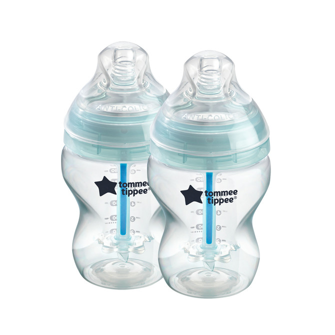 Tommee Tippee Advanced Anti-Colic Baby Bottle, 260ml, Slow-Flow Breast-Like Teat for a Natural Latch, Triple-Vented Anti-Colic Wand, Pack of 2