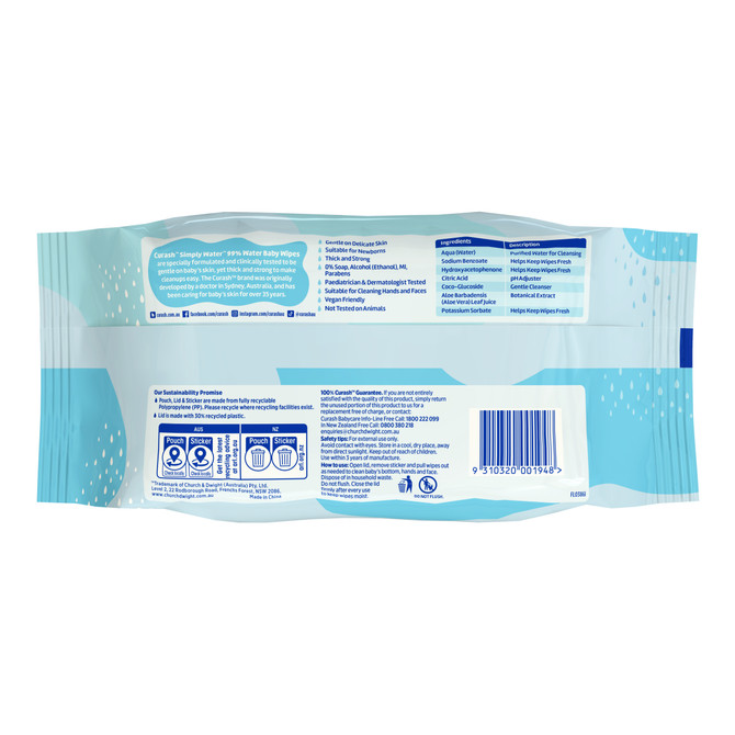 Curash Simply Water Baby Wipes 80 Pack