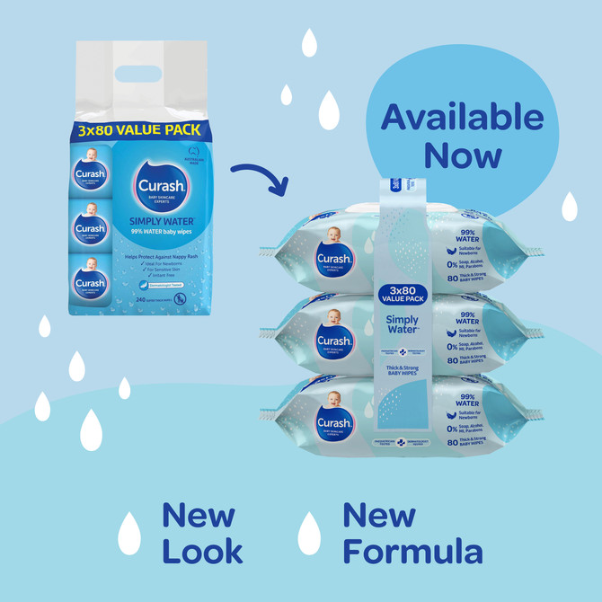 Curash Simply Water Baby Wipes 3 x 80 Pack