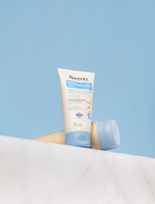 Aveeno Dermexa Fast & Long Lasting Fragrance Free Body Balm Soothe & Moisturise Dry Itchy Sensitive Eczema Prone Skin 75mL
