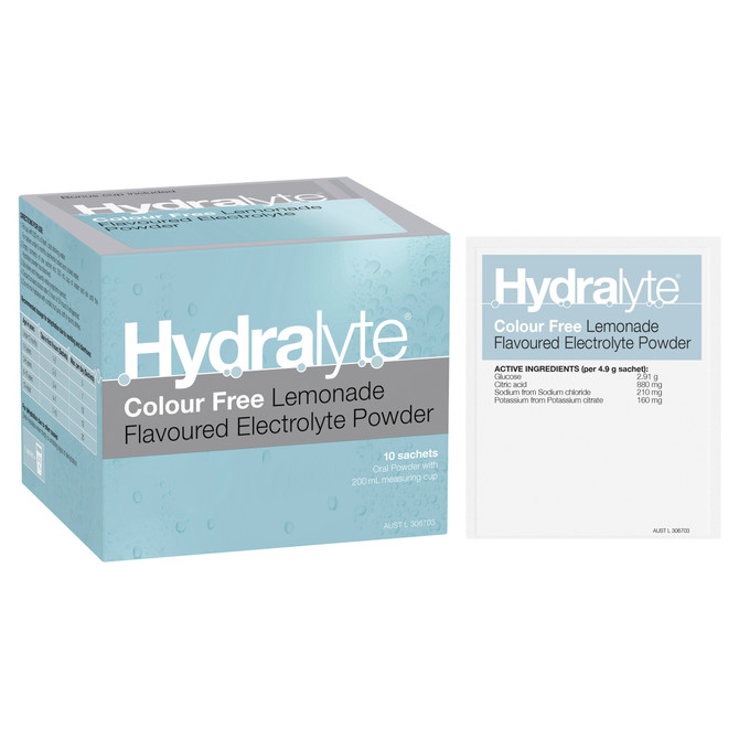 Hydralyte Electrolyte Powder Colourfree Lemonade Flavoured 10 Pack