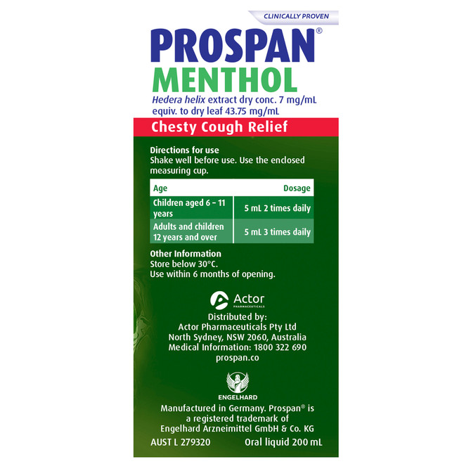 Prospan Chesty Cough Oral Liquid, Adult Menthol 200mL