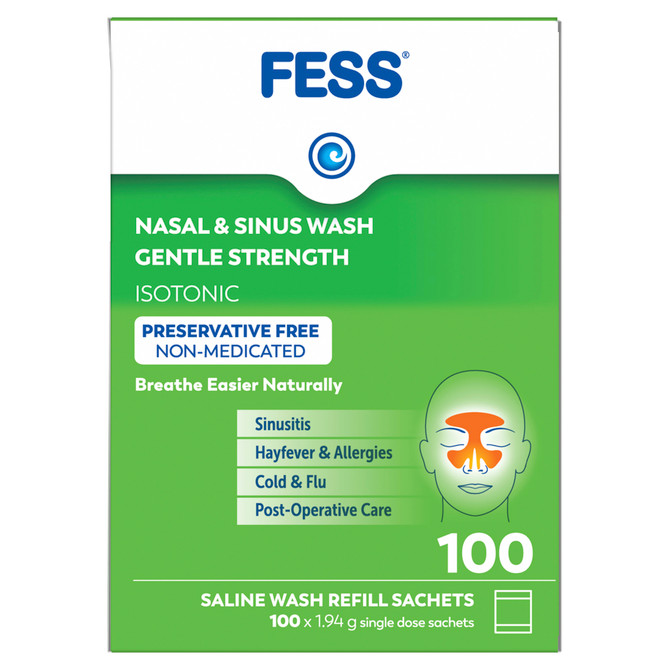 FESS Nasal & Sinus Wash Gentle Strength Refill Sachets 100 x 1.94g