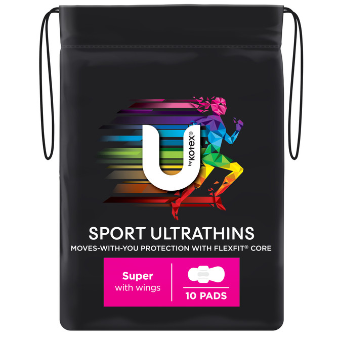 U by Kotex Sport Ultrathin Pads Super with Wings 10 Pack