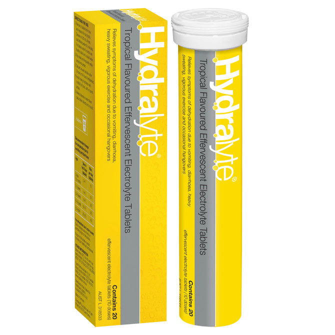 Hydralyte Effervescent Electrolyte Tablets Tropical Flavoured 20 Tablets