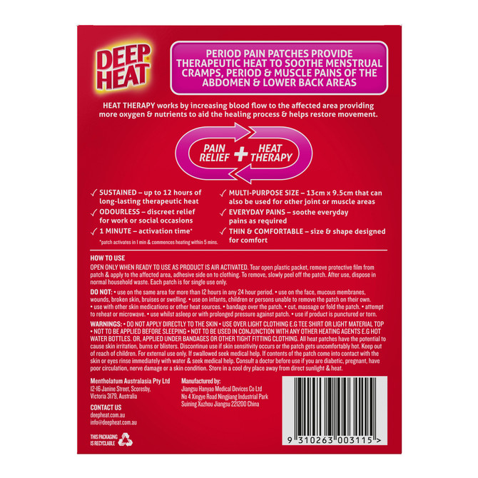 Deep Heat Period Pain Heat Patches 3pk