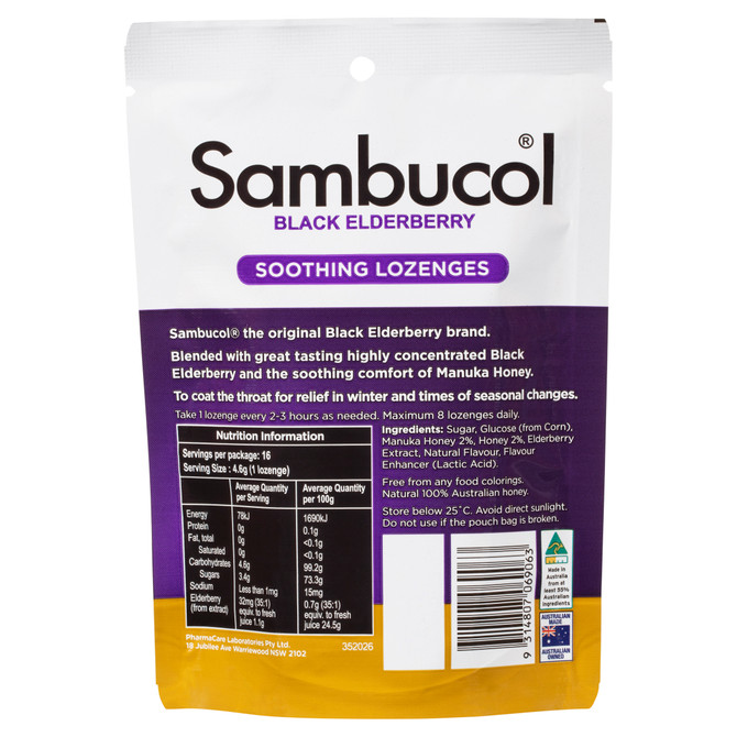 Sambucol Soothing Relief Throat Lozenge 16 Pack