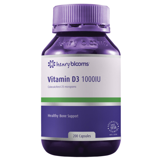 Henry Blooms Vitamin D3 1000IU Capsules 200