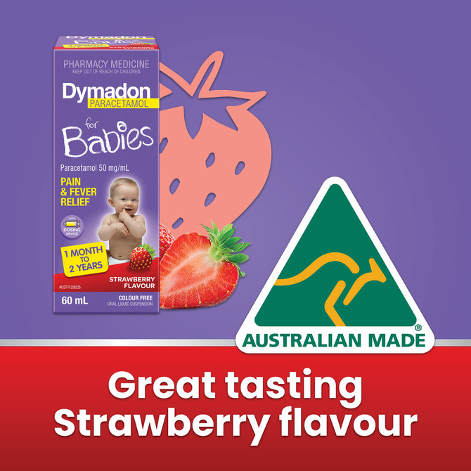 Dymadon Paracetamol for Babies 1mth-2yrs STRAWBERRY 60mL