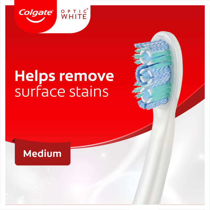 Colgate 360° Optic White Battery Powered Whitening Toothbrush, 1 Pack, Medium with Vibrating & Polishing Bristles