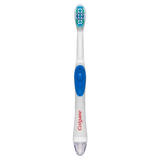 Colgate 360° Optic White Battery Powered Whitening Toothbrush, 1 Pack, Medium with Vibrating & Polishing Bristles