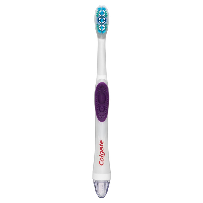 Colgate 360° Optic White Battery Powered Whitening Toothbrush, 1 Pack, Medium with Vibrating & Polishing Bristles