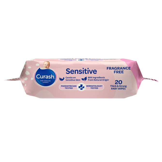 Curash Sensitive Fragrance Free Baby Wipes 20 Pack