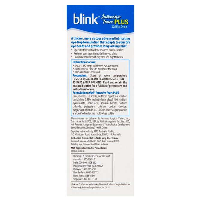 Blink Intensive Tears Plus Gel Eye Drops Moderate-Severe 10mL