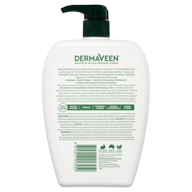 DermaVeen Extra Hydration Intensive Moisturising Lotion for Extra Dry, Itchy & Sensitive Skin 1L