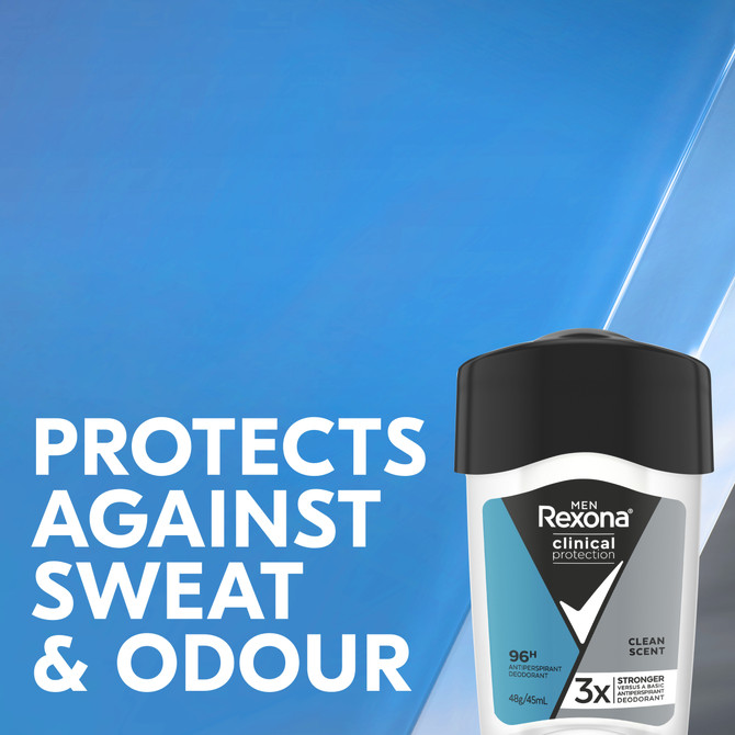 Rexona Men Clinical Protection Antiperspirant deodorant cream Clean Scent for 3x stronger protection* 45 mL