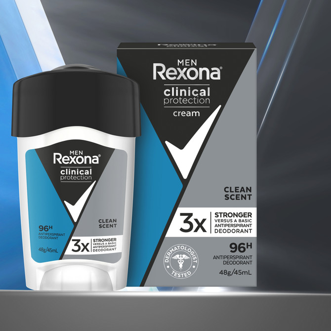 Rexona Men Clinical Protection Antiperspirant deodorant cream Clean Scent for 3x stronger protection* 45 mL