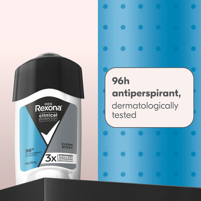 Rexona Men Clinical Protection Antiperspirant deodorant cream Clean Scent for 3x stronger protection* 45 mL