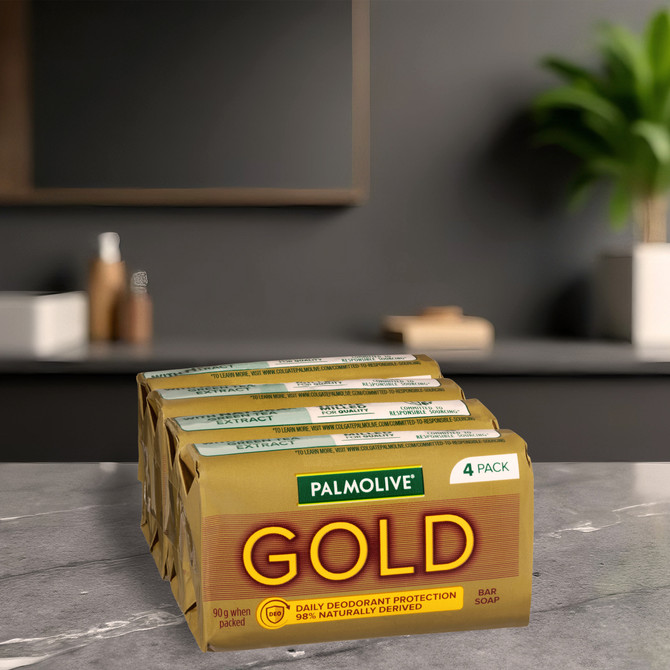 Palmolive Gold Bar Soap, 4 Pack x 90g, Daily Deodorant Protection
