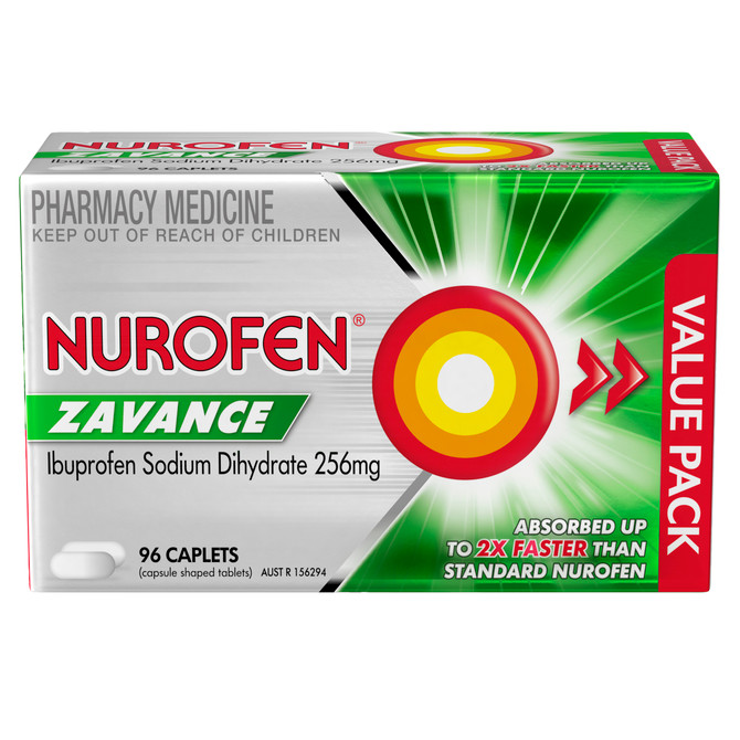 Nurofen Zavance Fast Pain Relief Caplets 256mg Ibuprofen 96 pack