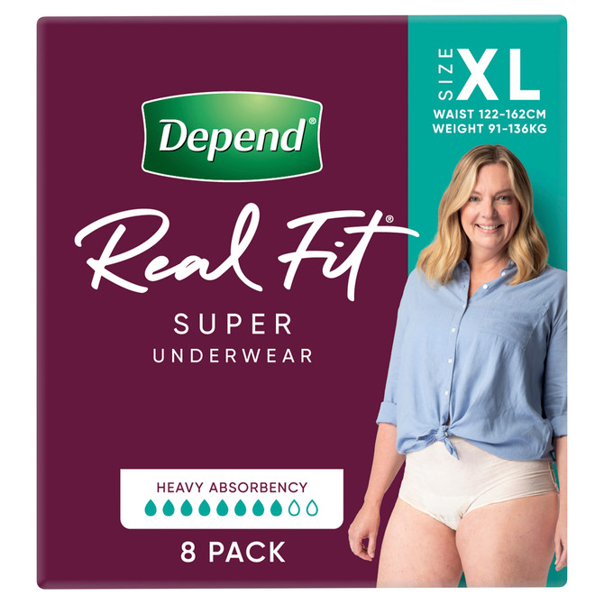 Depend Real Fit Incontinence Underwear Super Women Extra Large 8 Pack