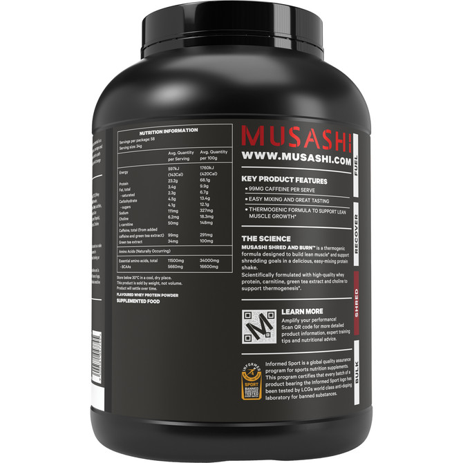 Musashi Shred & Burn Protein Powder Vanilla 2kg