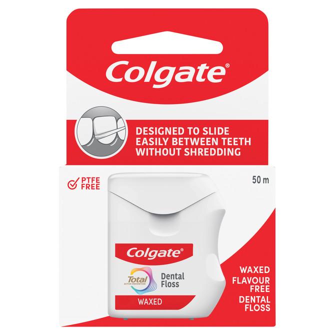 Colgate Total Waxed Dental Floss, 50m, New & Improved*, Protects Gums & Helps Prevent Tooth Decay