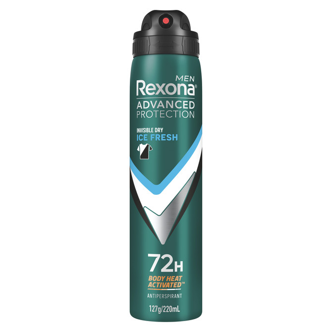 Rexona Men Advanced Protection Deodorant 72-hour sweat and odour protection Invisible Dry Ice Fresh antiperspirant with body heat activated technology 220 ml