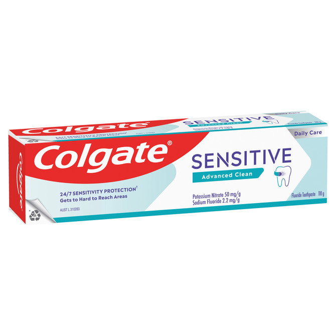 Colgate Sensitive Advanced Clean Toothpaste, 110g, For Sensitive Teeth Pain Relief