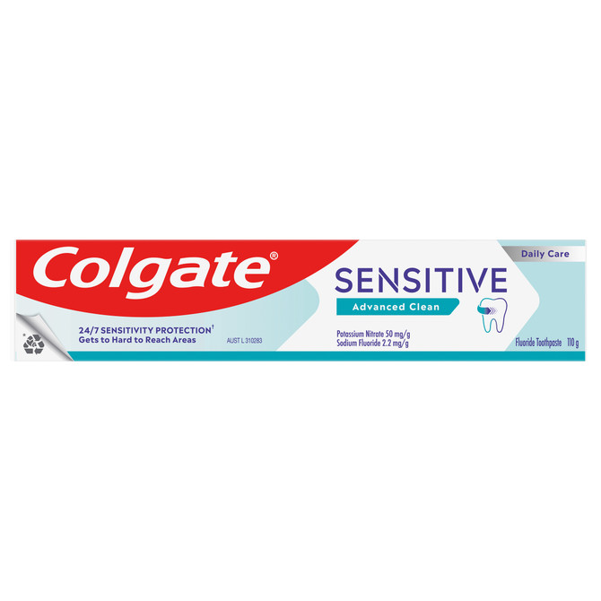 Colgate Sensitive Advanced Clean Toothpaste, 110g, For Sensitive Teeth Pain Relief