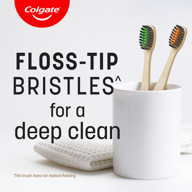 Colgate Bamboo Charcoal Manual Toothbrush, Value 2 Pack, Soft Bristles, 100% Biodegradable Bamboo Handle, BPA Free