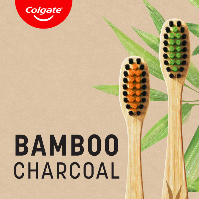 Colgate Bamboo Charcoal Manual Toothbrush, Value 2 Pack, Soft Bristles, 100% Biodegradable Bamboo Handle, BPA Free