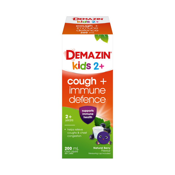 Demazin Kids 2+ Cough + Immune Defence Syrup Natural Berry Flavour 200mL
