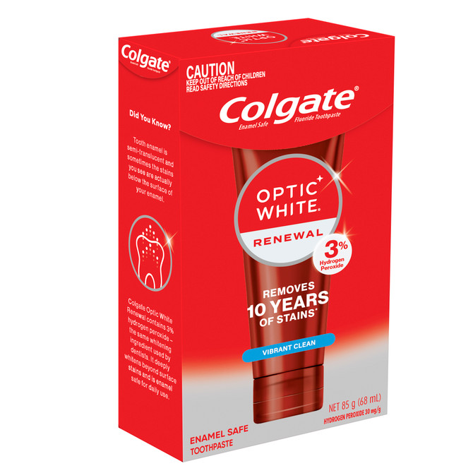 Colgate Optic White Renewal Teeth Whitening Toothpaste 85g, Vibrant Clean, Enamel Safe, with 3% Hydrogen Peroxide