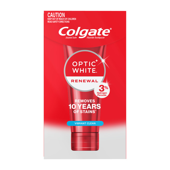 Colgate Optic White Renewal Teeth Whitening Toothpaste 85g, Vibrant Clean, Enamel Safe, with 3% Hydrogen Peroxide