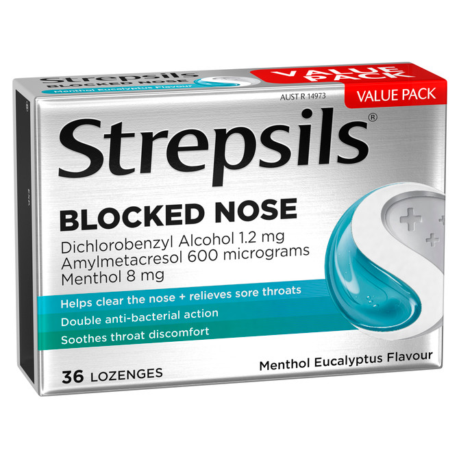 Strepsils Plus Blocked Nose Relief Menthol Eucalyptus 36 Pack