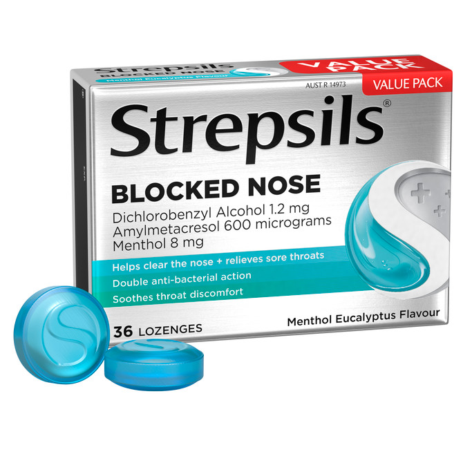 Strepsils Plus Blocked Nose Relief Menthol Eucalyptus 36 Pack