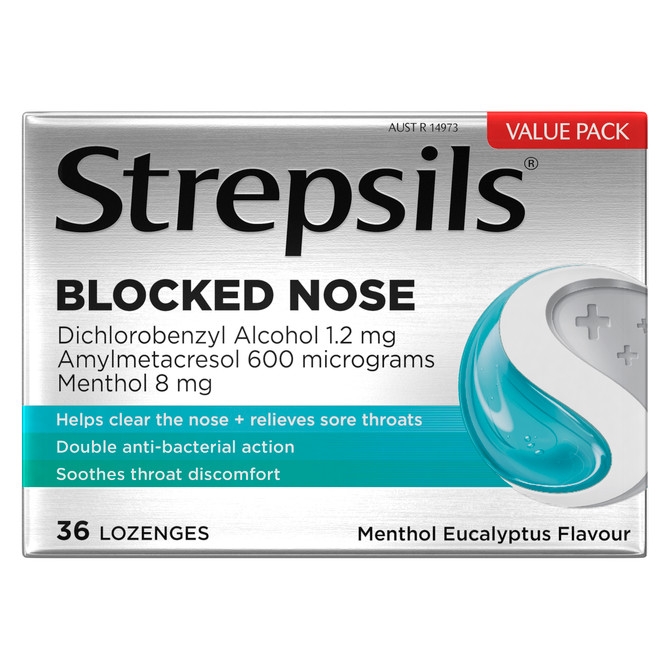 Strepsils Plus Blocked Nose Relief Menthol Eucalyptus 36 Pack