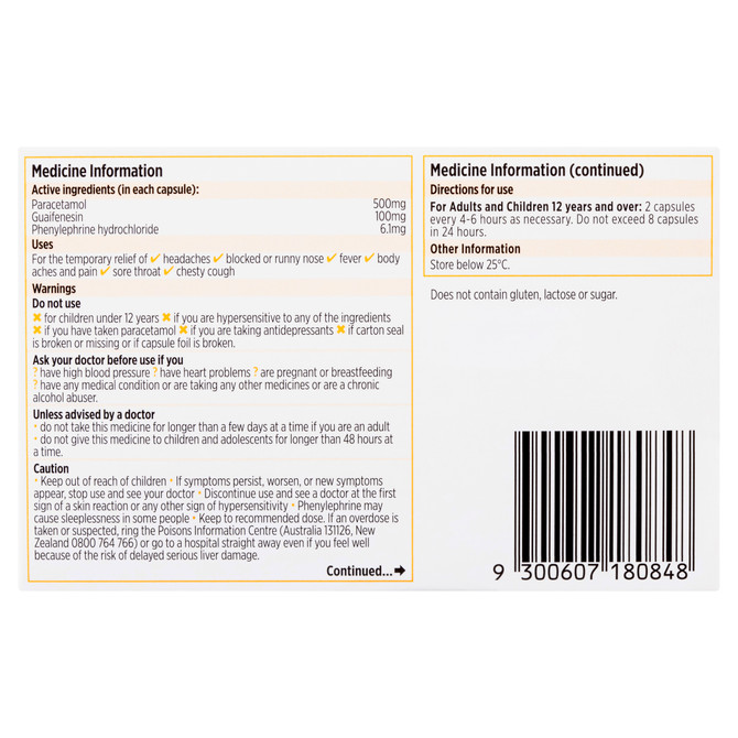 Codral Cold & Flu + Mucus Cough Capsules 24 Pack