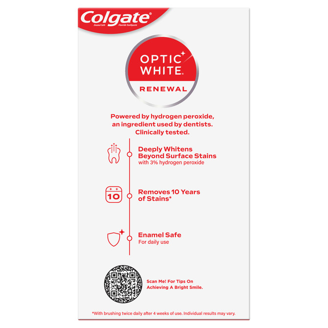 Colgate Optic White Renewal Lasting Fresh Teeth Whitening Toothpaste 85g, With 3% Hydrogen Peroxide, Enamel Safe